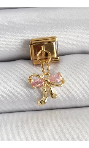 316L Çelik Sallantılı Zirkon Taşlı Fiyonk Model Gold Renk Nomination Charm