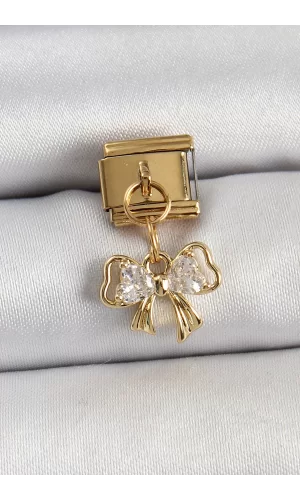 316L Çelik Sallantılı Zirkon Taşlı Fiyonk Model Gold Renk Nomination Charm