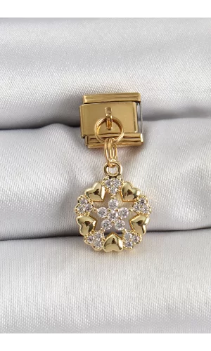 316L Çelik Sallantılı Zirkon Taşlı Kalp Detaylı Yıldz Model Gold Renk Nomination Charm