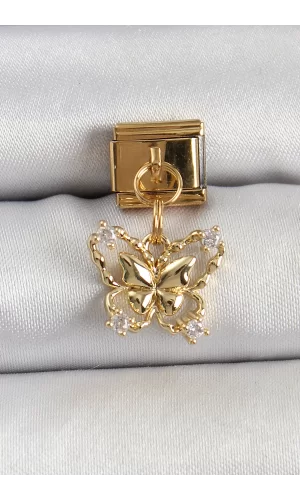 316L Çelik Sallantılı Zirkon Taşlı Kelebek Model Gold Renk Nomination Charm