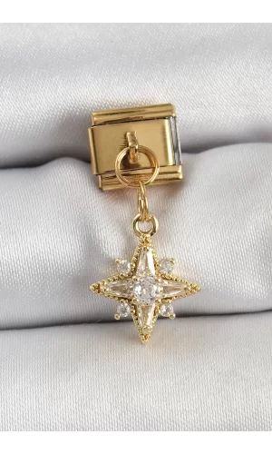 316L Çelik Sallantılı Zirkon Taşlı Kutup Yıldızı Model Gold Renk Nomination Charm