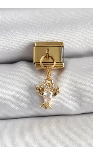 316L Çelik Sallantılı Zirkon Taşlı Yengeç Model Gold Renk Nomination Charm