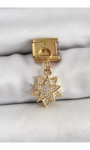 316L Çelik Sallantılı Zirkon Taşlı Yıldız Model Gold Renk Nomination Charm