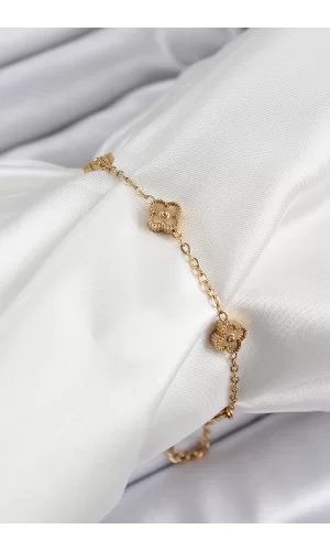316L Çelik Yonca Model Gold Renk Kadın Bileklik