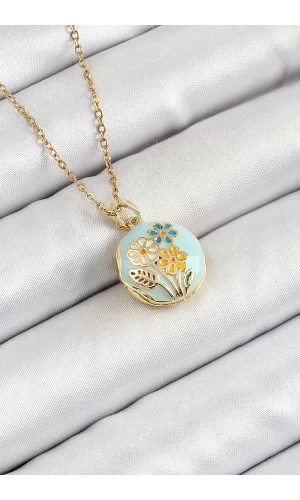 316L Çelik Zincir Açılabilir Sanatsal Vintage Çiçek Model Gold Renk Kadın Kolye