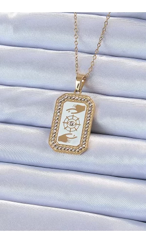 316L Çelik Zincir Altın Renk Mineli Zirkon Taşlı Göz Figür Tarot Kolye