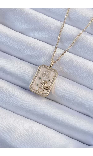 316L Çelik Zincir Altın Renk Zirkon Taşlı Aslan Figürlü Tarot Kolye