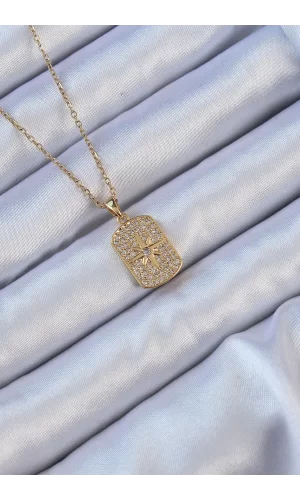 316L Çelik Zincir Altın Renk Zirkon Taşlı Kutup Yıldızlı Vintage Kolye