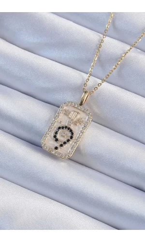 316L Çelik Zincir Altın Renk Zirkon Taşlı Minimal Papatya Figürlü Tarot Kolye