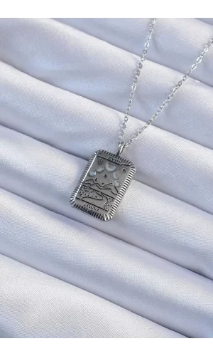316L Çelik Zincir Eskitme Gümüş Renk Ay Figürlü Tarot Kolye
