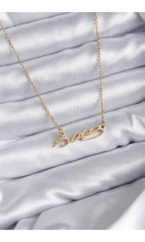316L Çelik Zincir Gold Renk Atatürk İmzası Model Kadın Kolye