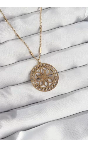 316L Çelik Zincir Gold Renk Lotus Model Kolye