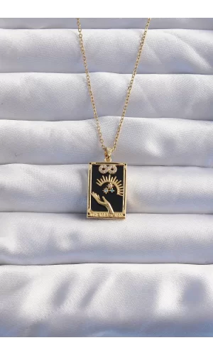 316L Çelik Zincir Gold Renk Sonsuzluk Detay Zirkon Taşlı Tarot Kolye
