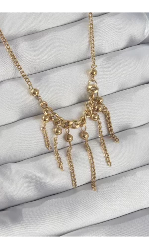 316L Çelik Zincir Gold Renk Topçuk Detay Sallantılı Zincir Kolye