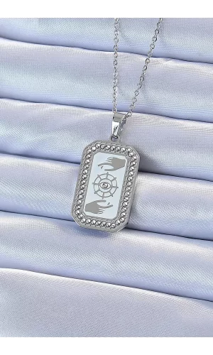 316L Çelik Zincir Gümüş Renk Mineli Zirkon Taşlı Göz Figür Tarot Kolye