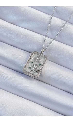 316L Çelik Zincir Gümüş Renk Zirkon Taşlı Aslan Figürlü Tarot Kolye