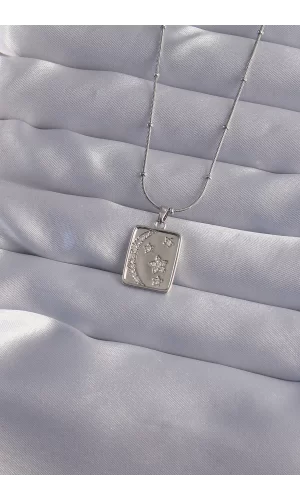 316L Çelik Zincir Gümüş Renk Zirkon Taşlı Ay Yıldız Figürlü Tarot Kolye