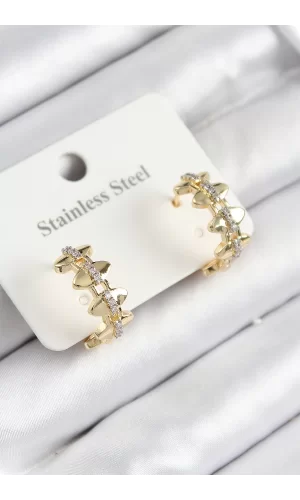316L Çelik Zirkon Taşlı Çit Halka Model Gold Renk Kadın Küpe