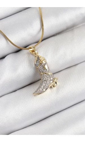 316L Çelik Zirkon Taşlı Çizme Model Gold Renk Kadın Kolye
