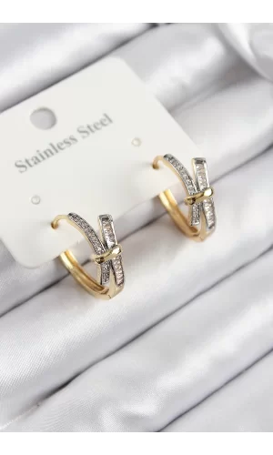 316L Çelik Zirkon Taşlı Düğüm Halka Model Gold Ve Gümüş Renk Kadın Küpe