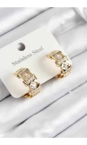 316L Çelik Zirkon Taşlı Halka Model Gold Renk Kadın Küpe