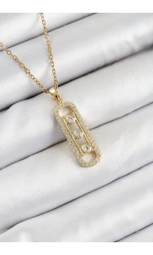 316L Çelik Zirkon Taşlı Messika Model Gold Renk Kadın Kolye