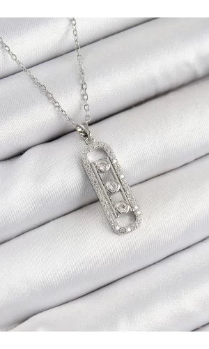 316L Çelik Zirkon Taşlı Messika Model Gümüş Renk Kadın Kolye