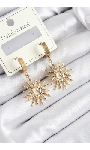 316L Çelik Zirkon Taşlı Sallantılı Güneş Model Gold Renk Kadın Küpe