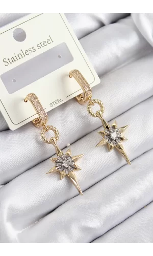 316L Çelik Zirkon Taşlı Sallantılı Kutup Yıldızı Model Gold Ve Gümüş Renk Kadın Küpe