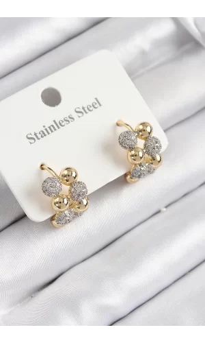 316L Çelik Zirkon Taşlı Topçuk Halka Model Gold Ve Gümüş Renk Kadın Küpe