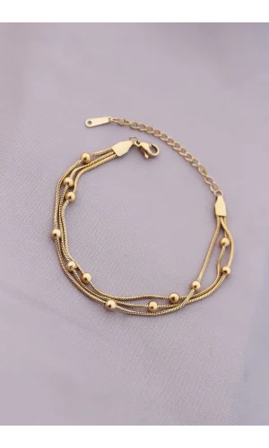 316L Kararmaz Çelik Gold Renk Top Zincirli Kadın Bileklik