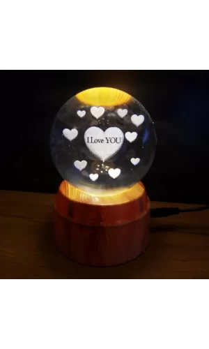 360 Derece Dönen I Love You Tasarım Standlı Cam Küre