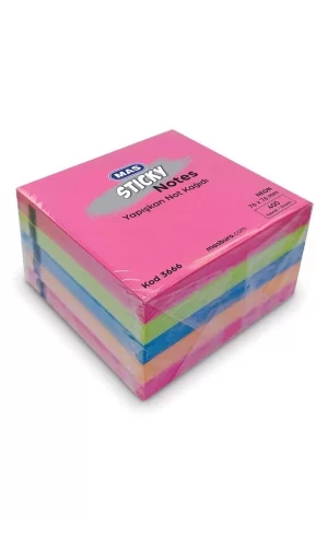 3666 Neon 5 Renk 76x76 400 Yaprak Yapışkanlı Not Kağıdı
