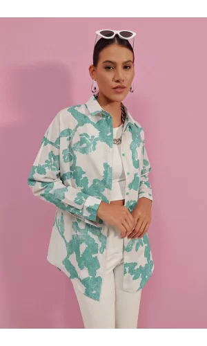 3900 Oversize Uzun Basic Gömlek - D. Mint