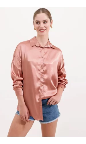 3985 Oversize Saten Gömlek - Camel
