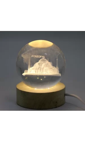 3d Kristal Cam Küre Ahşap Soketli İstanbul Temalı Led Lamba Alk2573