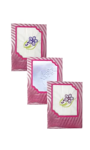 3’lü Özel Paket Premium Kadın İşlemeli Mendil Seti  &#37;100 Pamuk 28x28 Cm