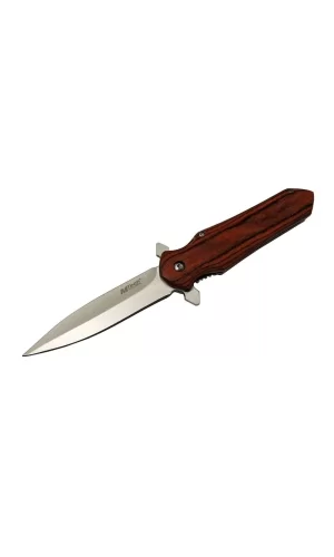 4-11 Kahverengi Kamp Çakı 21cm- Yarı Otomatik, Kemerlikli, Ahşap Sap