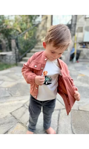 Luz&Pos 4-5-6 Yaş Kot Pantolonlu Nubukceketli Uzun Kollu Penye Sweat 3lü Erkek Çocuk Takımı Kiremit