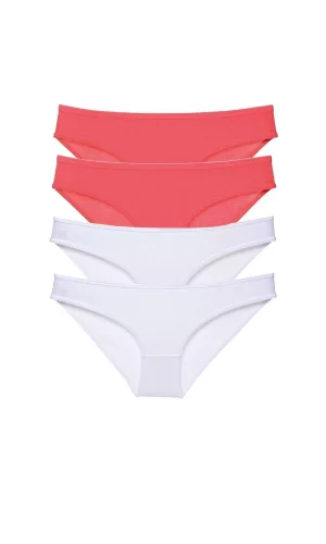 4 adet Eko Set Likralı Kadın Slip Külot Fuşya Beyaz
