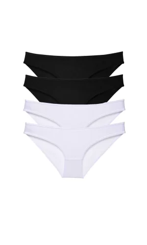 4 adet Eko Set Likralı Kadın Slip Külot Siyah Beyaz