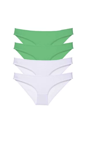 4 adet Eko Set Likralı Kadın Slip Külot Yeşil Beyaz