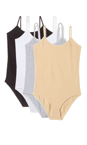 4 Adet İp Askılı Kadın Çıtçıtlı Body Siyah Beyaz Gri Ten
