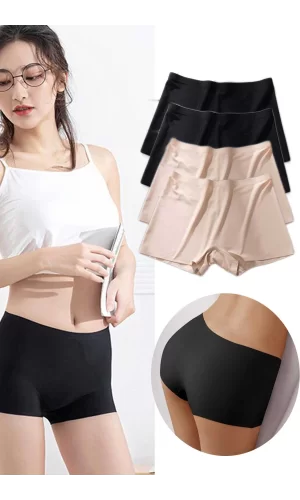 4 Adet Kadın Dikişsiz Görünmez İz Yapmaz Mini Şort Boxer Siyah Ten