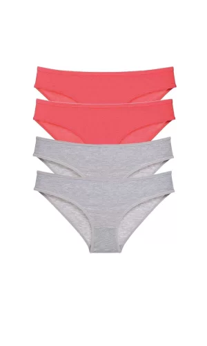 4 adet Süper Eko Set Likralı Kadın Slip Külot Fuşya Gri