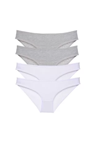 4 adet Süper Eko Set Likralı Kadın Slip Külot Gri Beyaz
