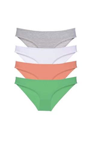 4 adet Süper Eko Set Likralı Kadın Slip Külot Gri Beyaz Pudra Yeşil