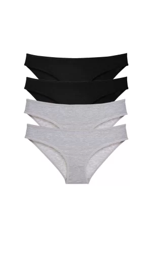 4 adet Süper Eko Set Likralı Kadın Slip Külot Siyah Gri