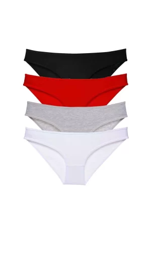 4 adet Süper Eko Set Likralı Kadın Slip Külot Siyah Kırmızı Gri Beyaz