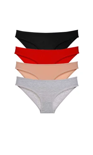 4 adet Süper Eko Set Likralı Kadın Slip Külot Siyah Kırmızı Ten Gri